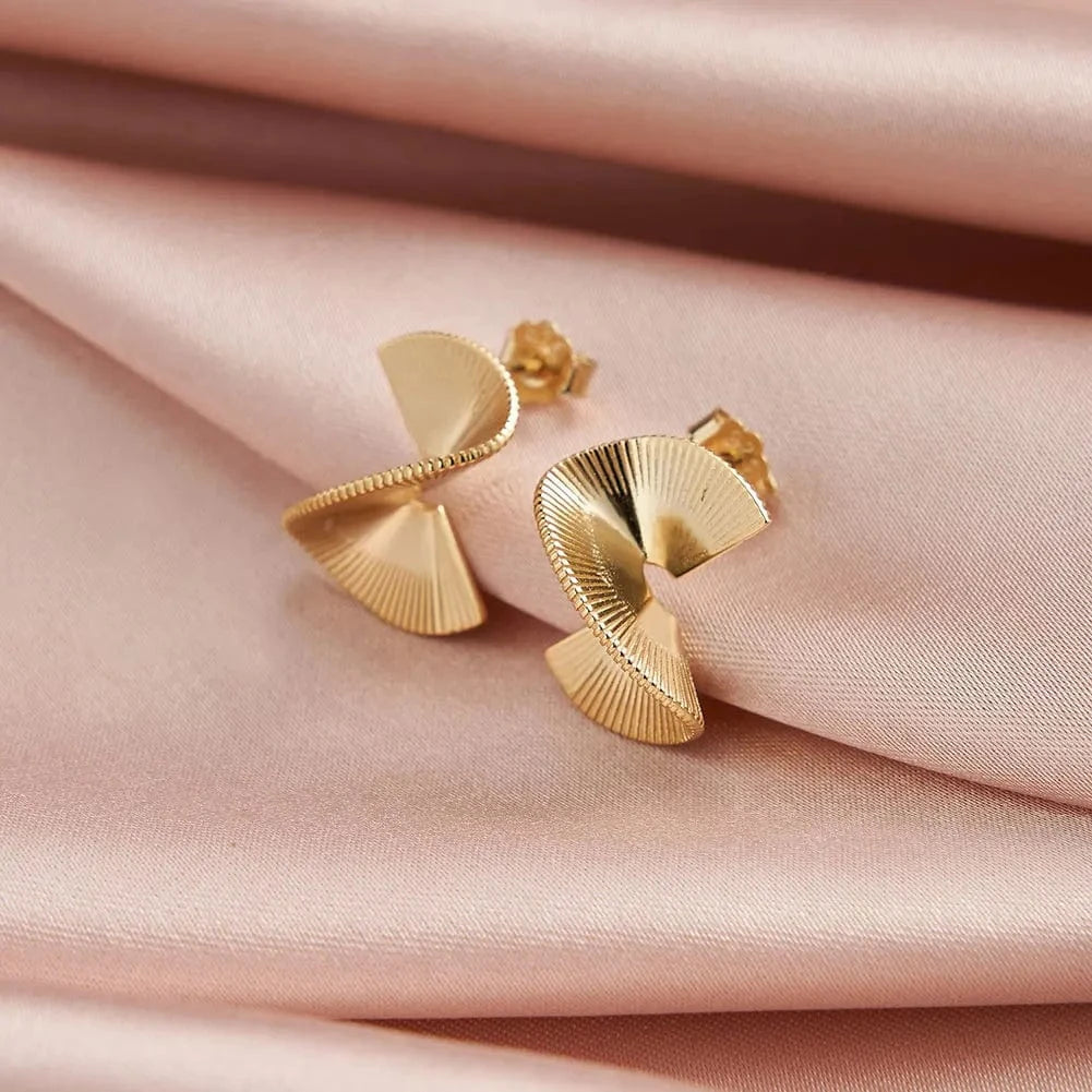 GAE03 RINNTIN Luxury Jewelry Geometric Texture 925 Sterling Silver Statement 14K Gold Plated Stud Earrings