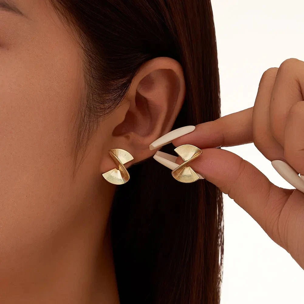 GAE03 RINNTIN Luxury Jewelry Geometric Texture 925 Sterling Silver Statement 14K Gold Plated Stud Earrings