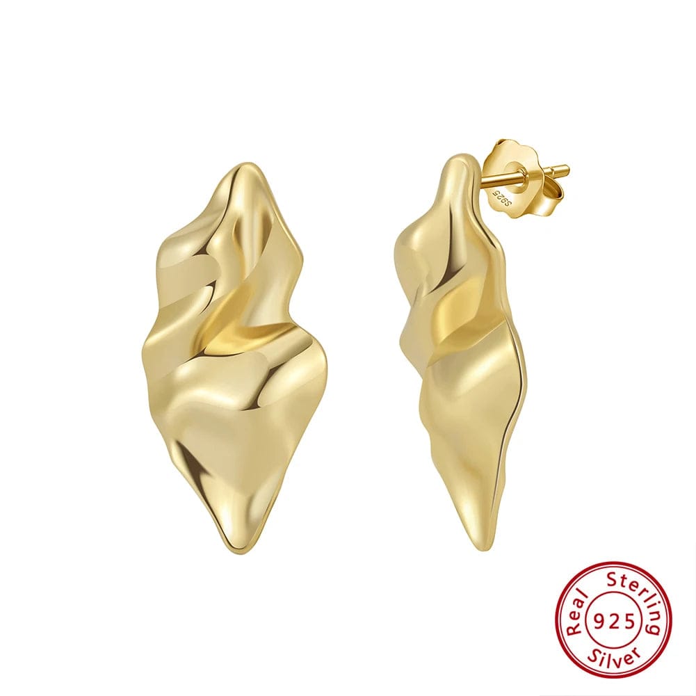 GAE04-14K GAE04 RINNTIN Minimalist Fashion Silver 14K Gold Plated Irregular Hammer Stud Earrings Women Designer Chunky Earring Jewelry