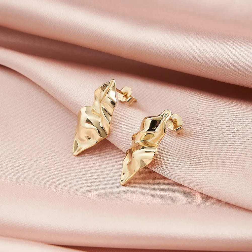 GAE04 RINNTIN Minimalist Fashion Silver 14K Gold Plated Irregular Hammer Stud Earrings Women Designer Chunky Earring Jewelry