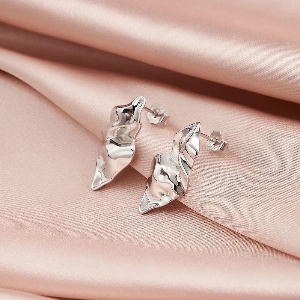 GAE04 RINNTIN Minimalist Fashion Silver 14K Gold Plated Irregular Hammer Stud Earrings Women Designer Chunky Earring Jewelry