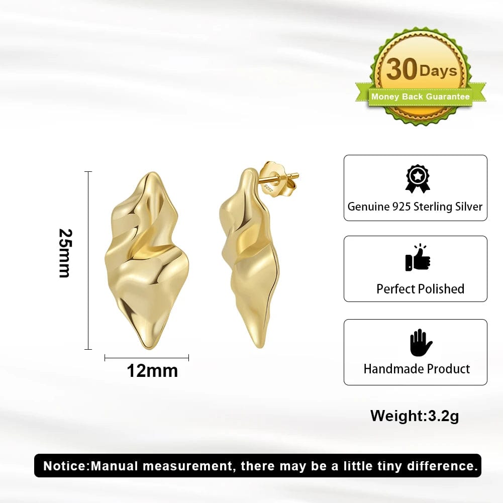 GAE04 RINNTIN Minimalist Fashion Silver 14K Gold Plated Irregular Hammer Stud Earrings Women Designer Chunky Earring Jewelry