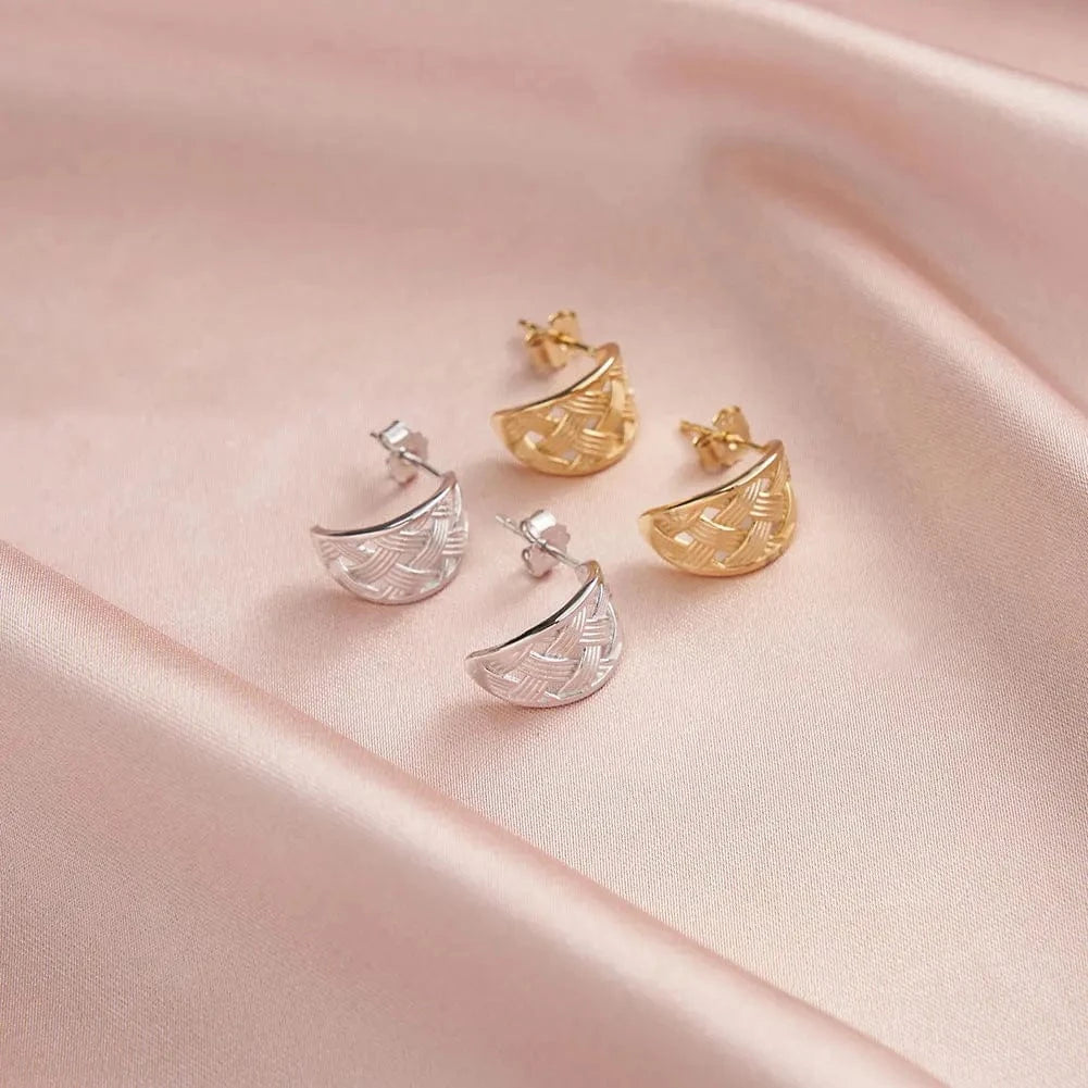 GAE06 RINNTIN Hollow Gold Plated 925 Silver Teardrop Twisted Waterdrop Earrings Women Minimalist Statement Fashion Stud Earring