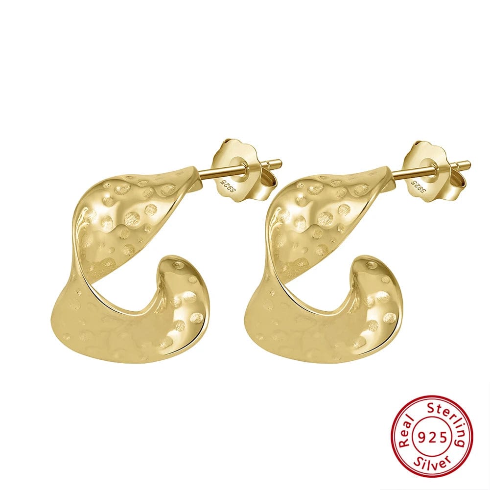 GAE07-14K GAE07 RINNTIN Silver Fashion Designer Chunky Earrings 14K Gold Plated Irregular Hammer Hoop Earrings Women Jewelry