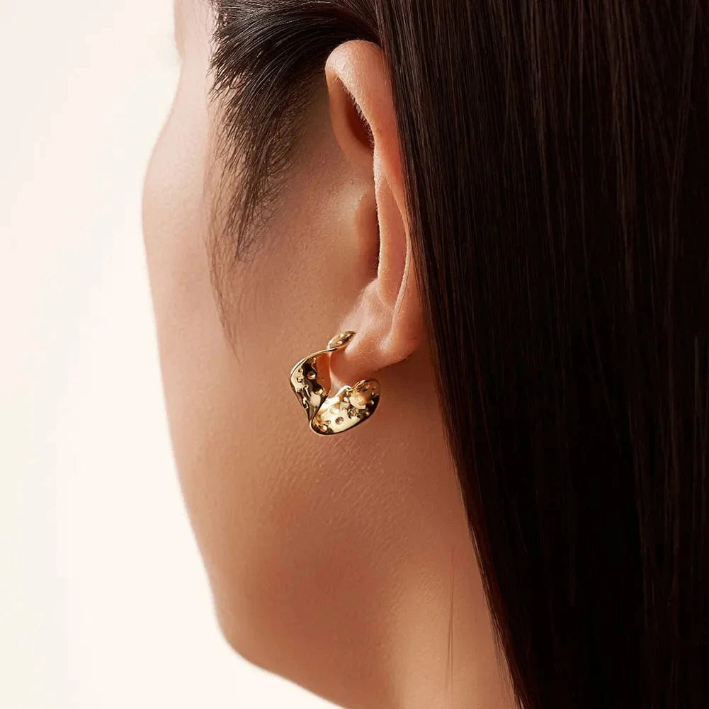 GAE07 RINNTIN Silver Fashion Designer Chunky Earrings 14K Gold Plated Irregular Hammer Hoop Earrings Women Jewelry