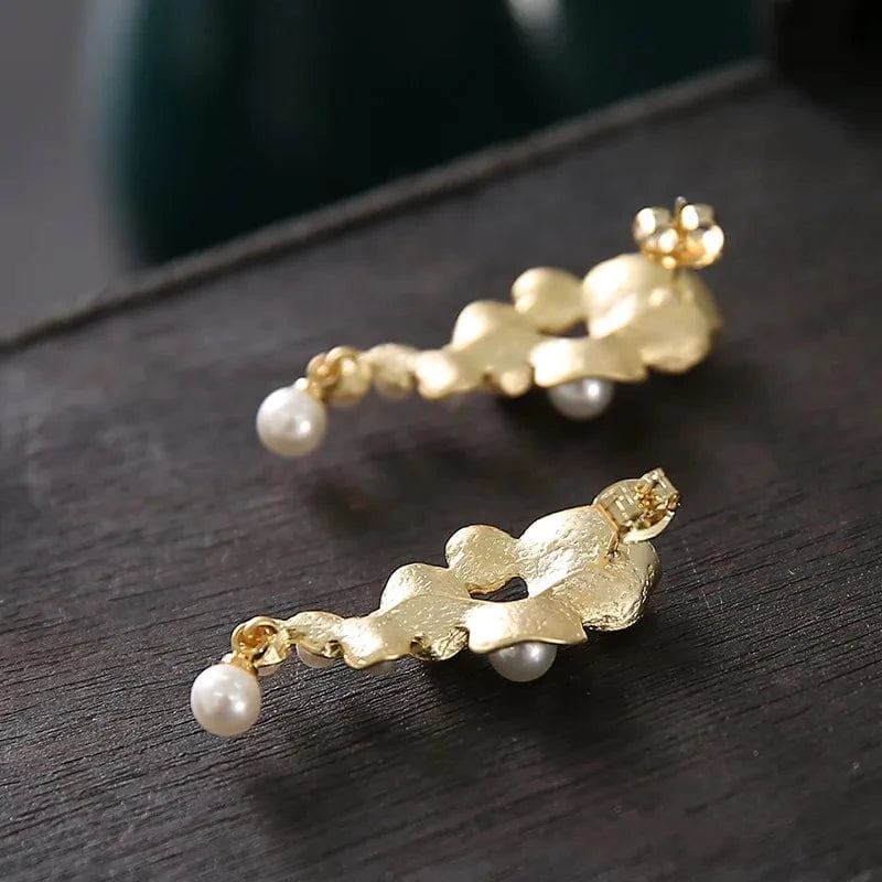 GE0330 Natural freshwater white tassel pearl Drop Earrings plant dangle earring for women gold plated wedding fashion indian jewelry