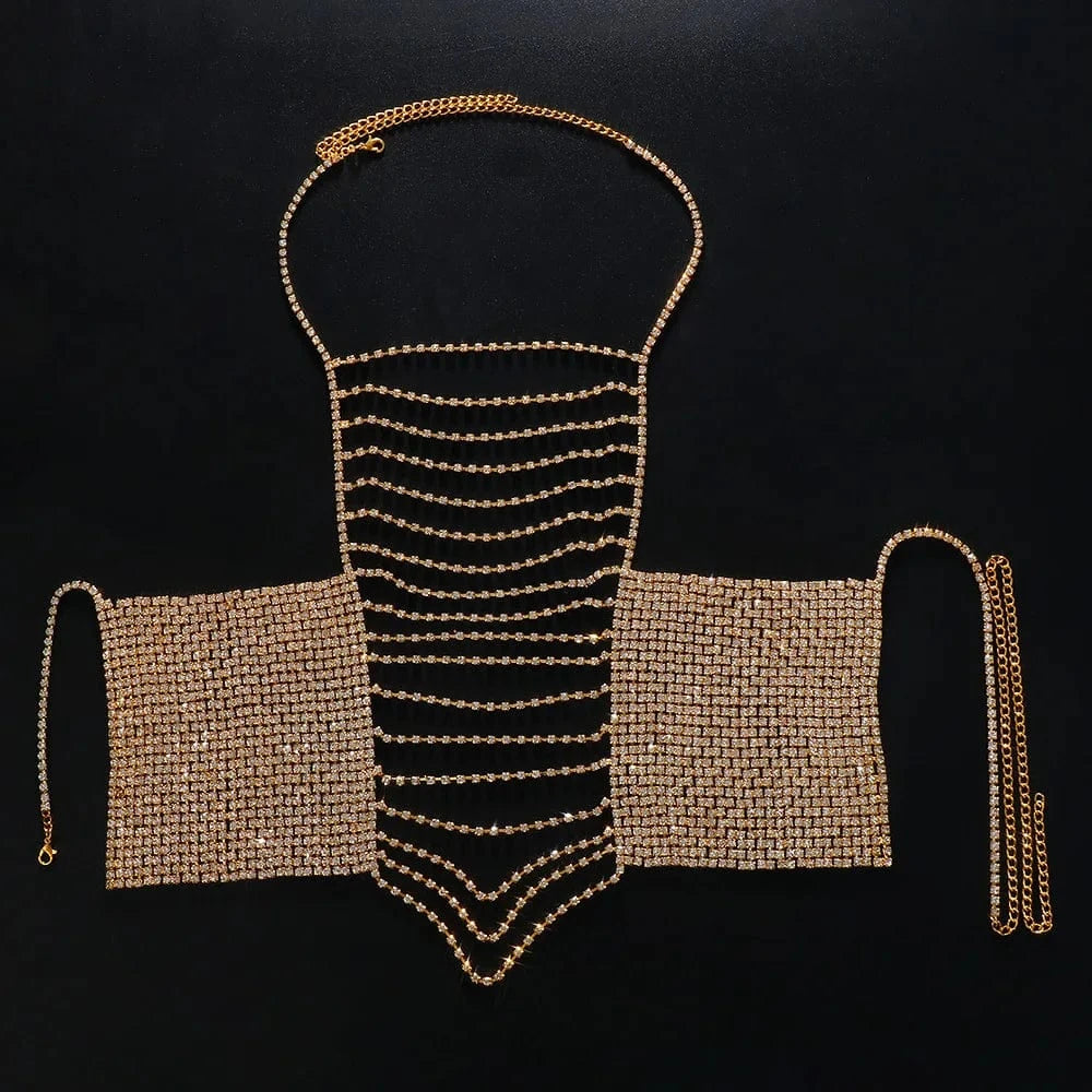 Geometric Layered Shiny Rhinestone Breast Chain Sexy Bra Chain Body Jewelry For Women Carnival Accessories