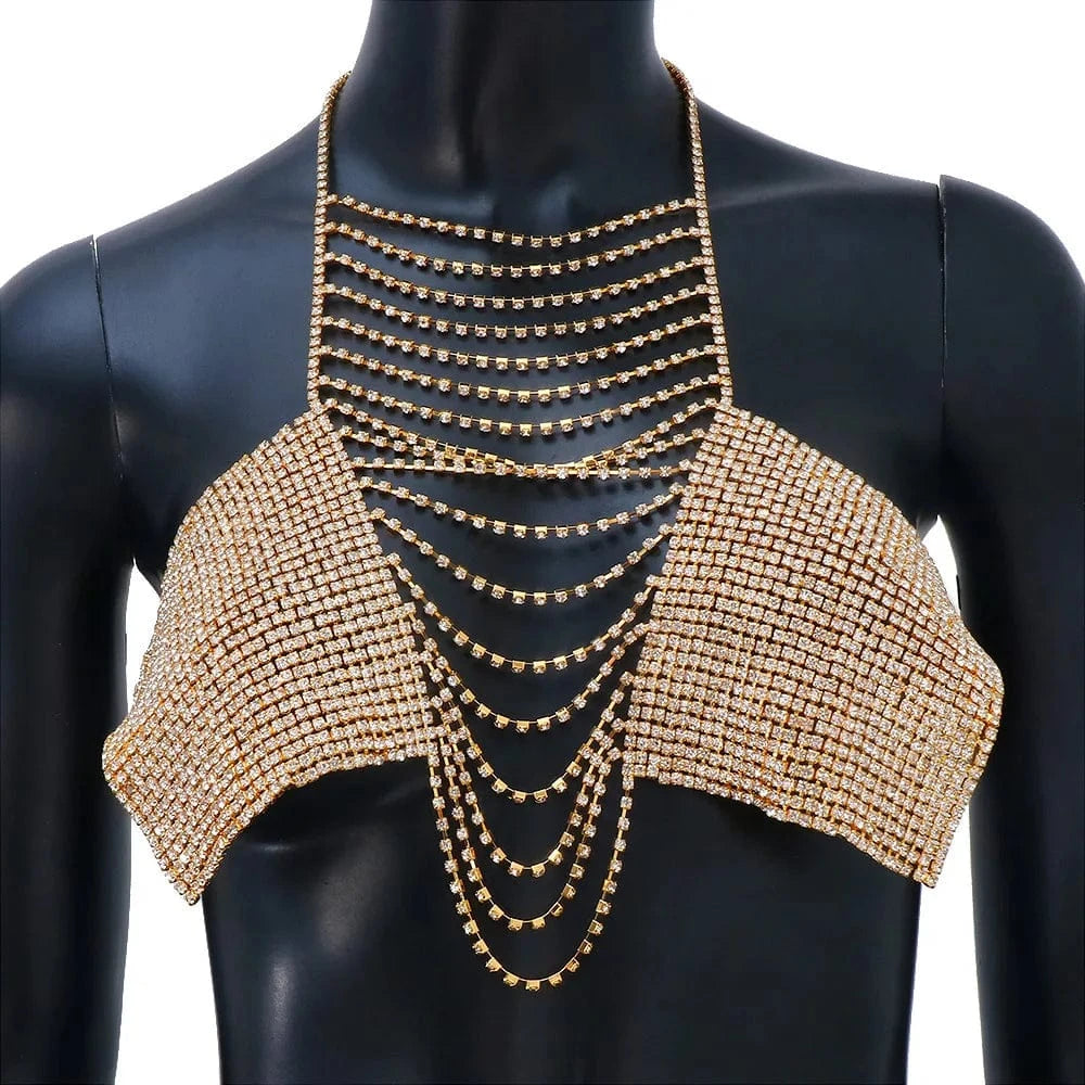 Geometric Layered Shiny Rhinestone Breast Chain Sexy Bra Chain Body Jewelry For Women Carnival Accessories