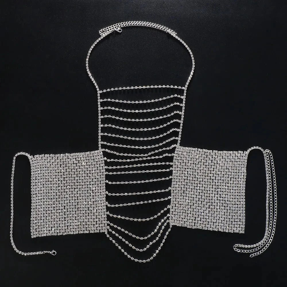 Geometric Layered Shiny Rhinestone Breast Chain Sexy Bra Chain Body Jewelry For Women Carnival Accessories