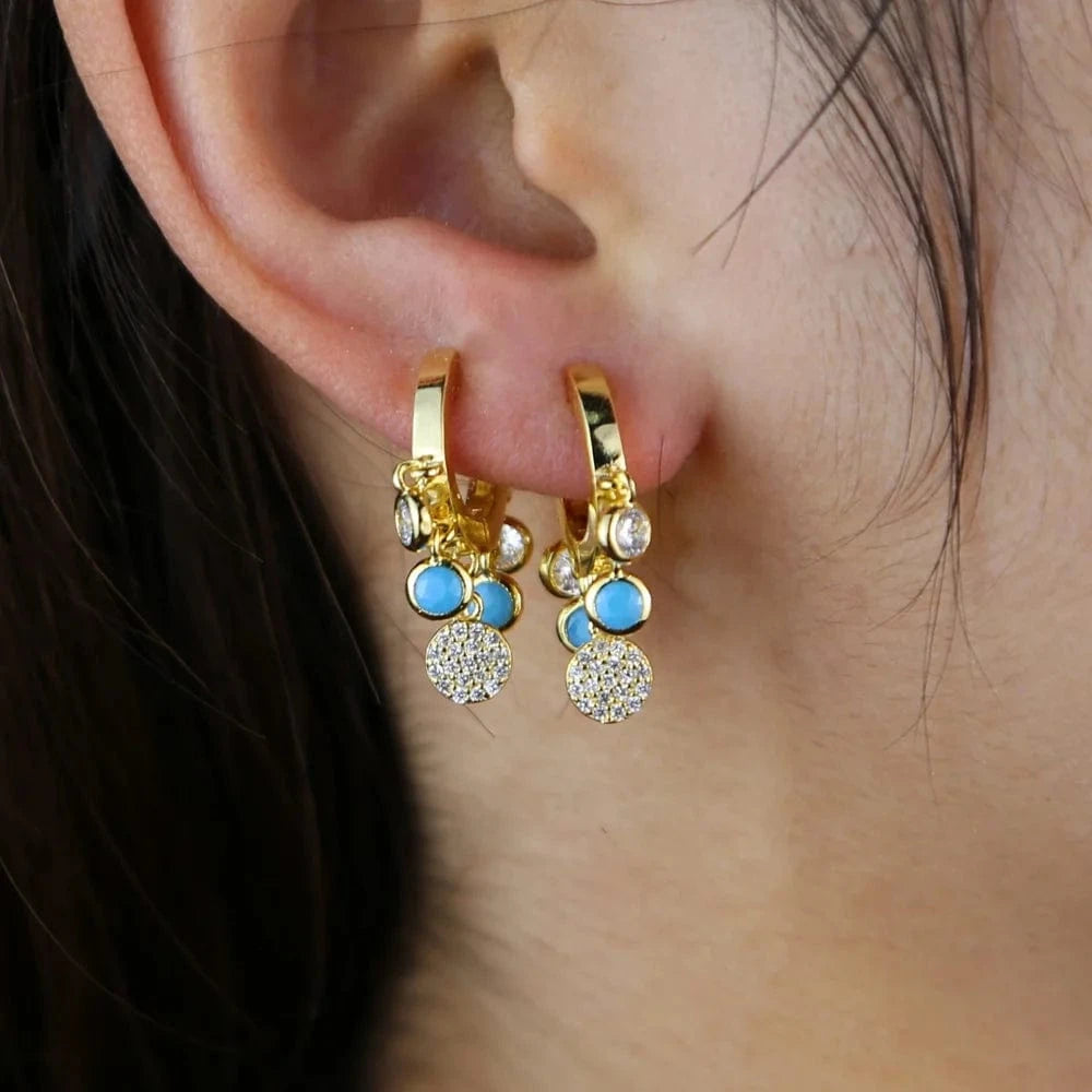 geometric round cz turquoise dots charm small hoop earring for women fashion jewelry