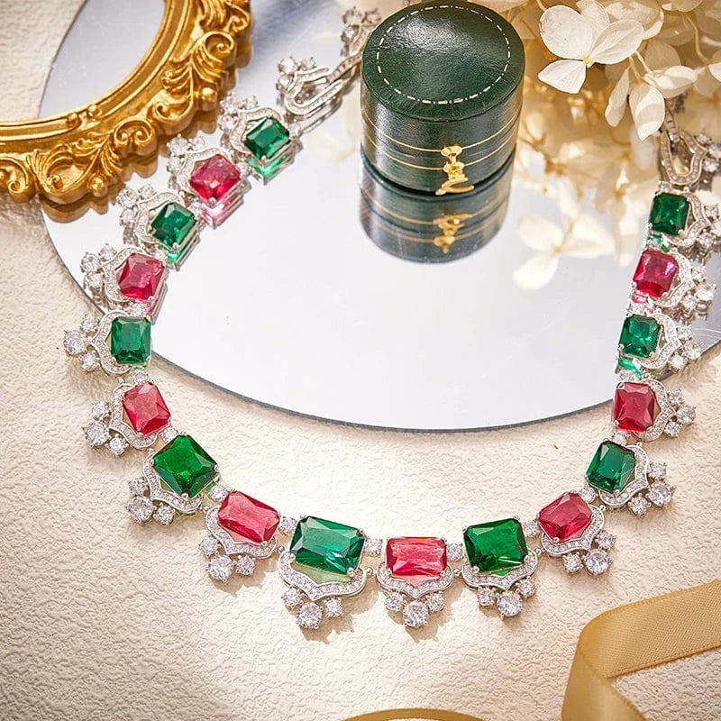Geometry / 16inches / Platinum Indian jewelry color zircon dinner dress accessories wholesale Top supplier plating 18K gold jewelry wholesale for women's