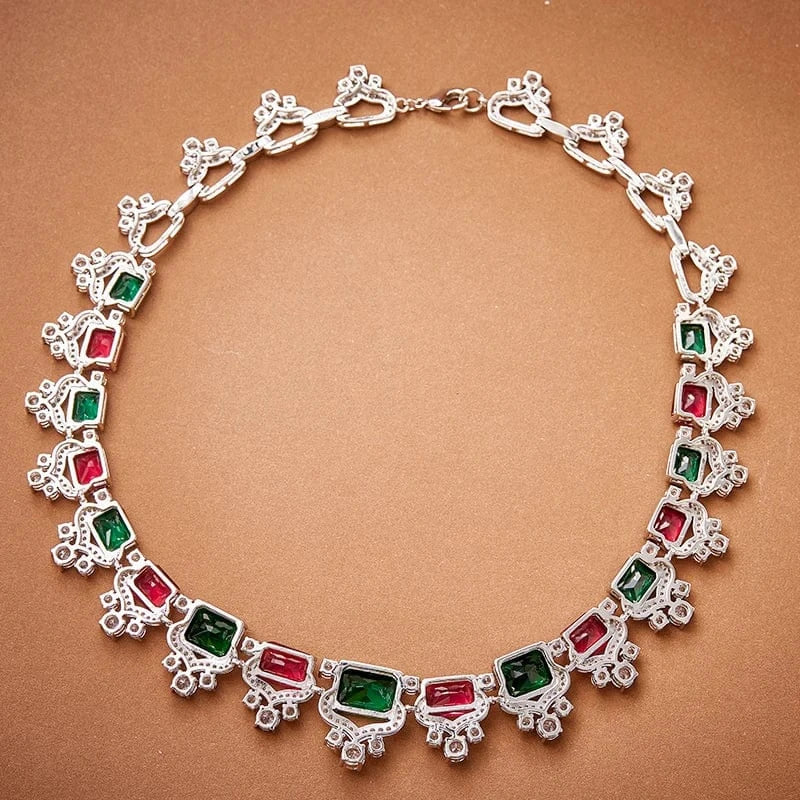 Geometry / 16inches / Platinum Indian jewelry color zircon dinner dress accessories wholesale Top supplier plating 18K gold jewelry wholesale for women's