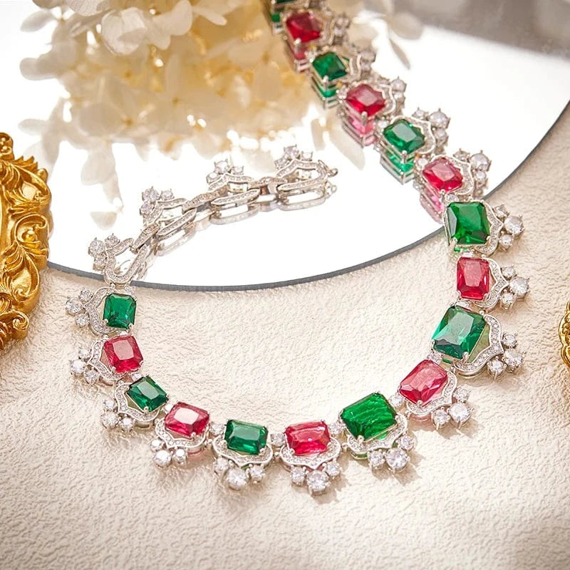 Geometry / 16inches / Platinum Indian jewelry color zircon dinner dress accessories wholesale Top supplier plating 18K gold jewelry wholesale for women's