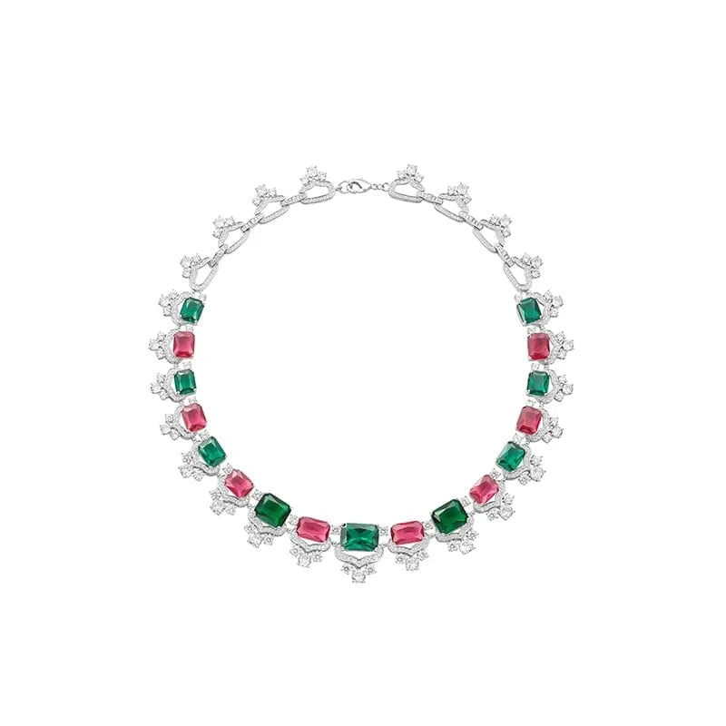 Geometry / 16inches / Platinum Indian jewelry color zircon dinner dress accessories wholesale Top supplier plating 18K gold jewelry wholesale for women's