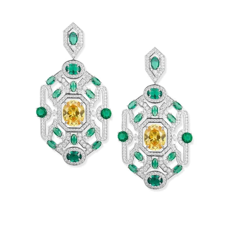 Geometry / earring Factory wholesale brass plated 18K gold green women's necklaces, earrings, jewelry sets