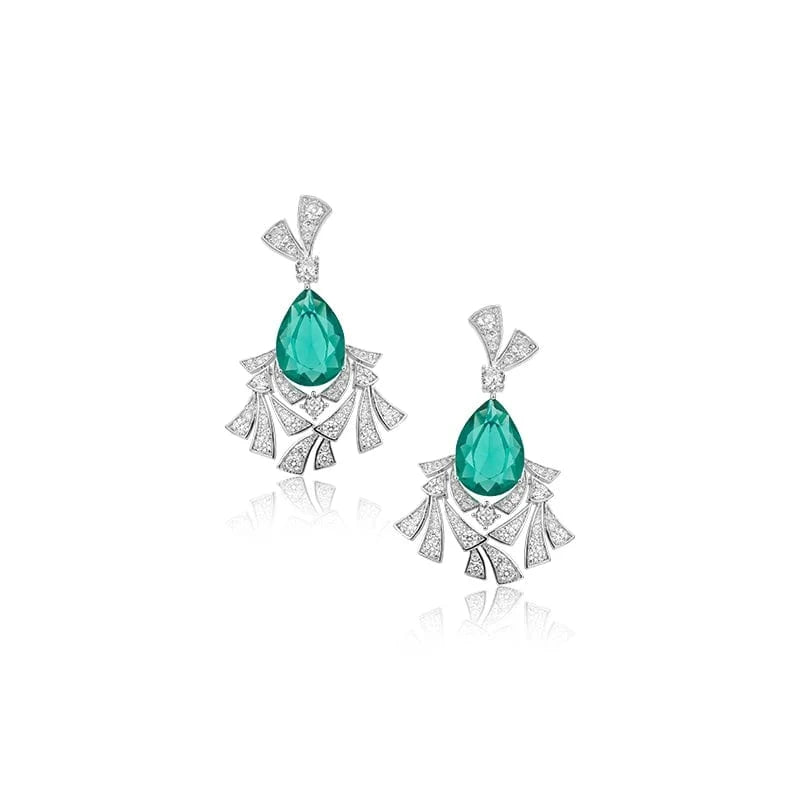 Geometry / earring necklace earrings exaggerated fashion set women's pendant choker High quality jewelry plated 18K inlaid Emerald