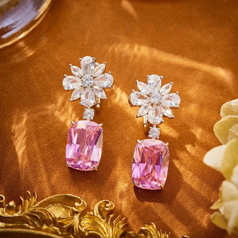Geometry / Pink earrings 18k copper gold-plated zircon fashionable champagne gold exquisite necklace earrings set, dress accessories, gift jewelry