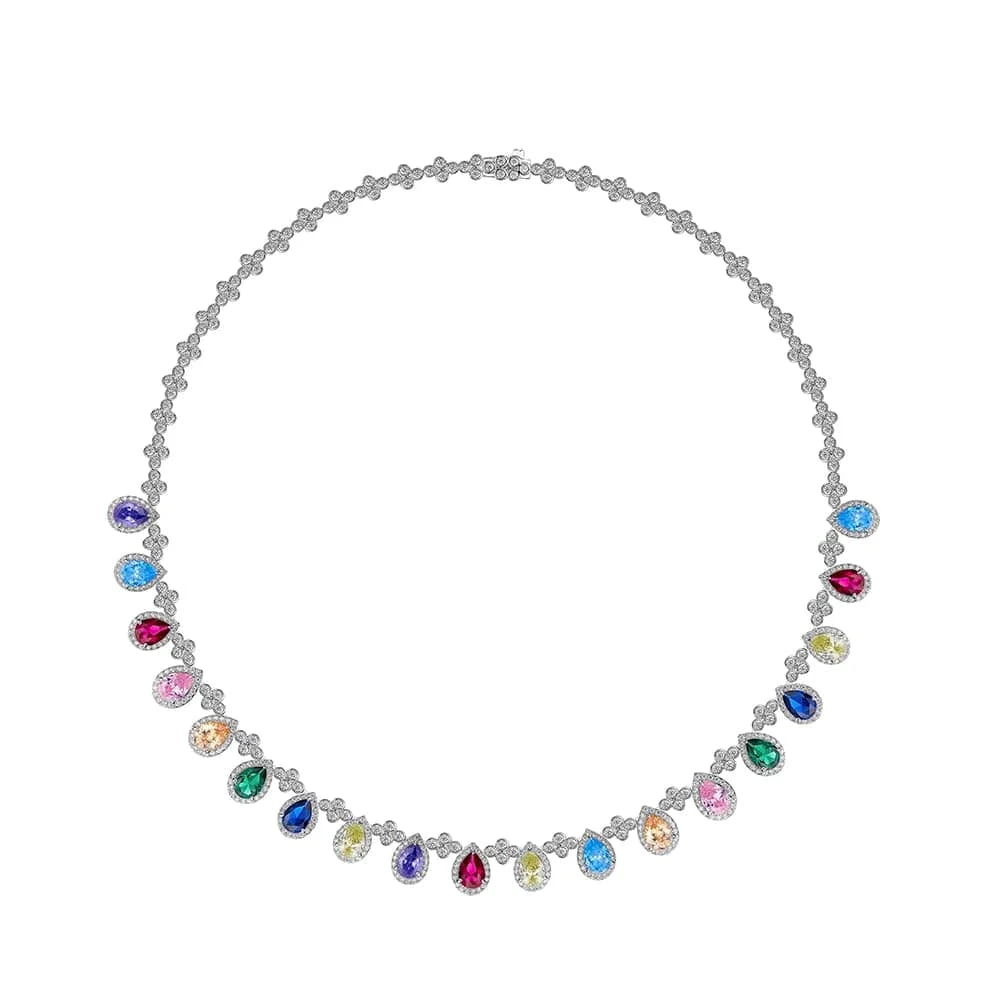 Geometry / platinum necklace 2023 Classic Jewelry Set Delicate Dubai Women's Colorful Necklace Earrings Ring Bracelet Banquet Jewelry