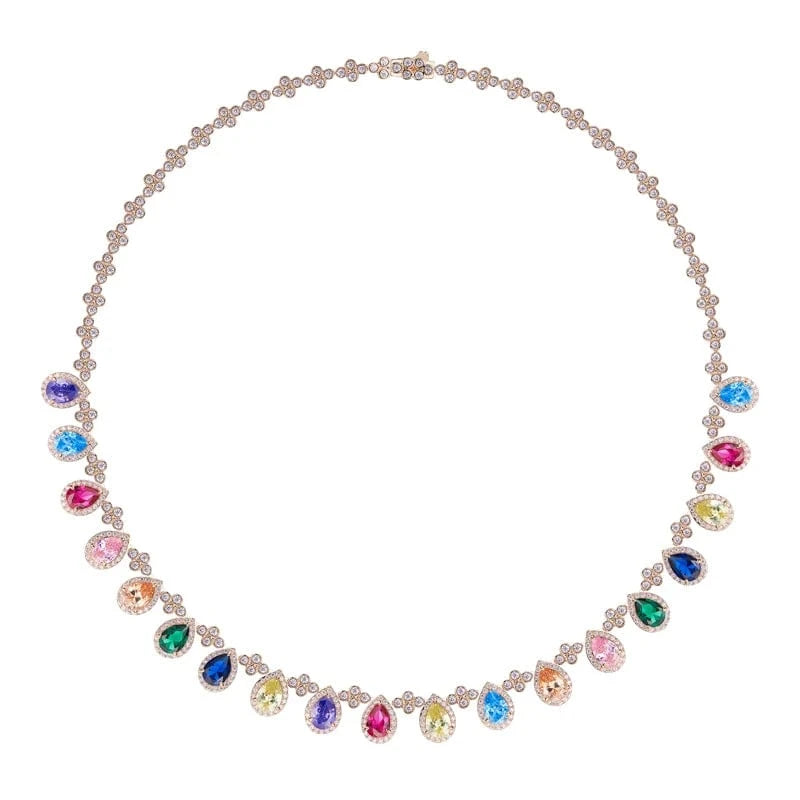 Geometry / rose gold necklace 2023 Classic Jewelry Set Delicate Dubai Women's Colorful Necklace Earrings Ring Bracelet Banquet Jewelry