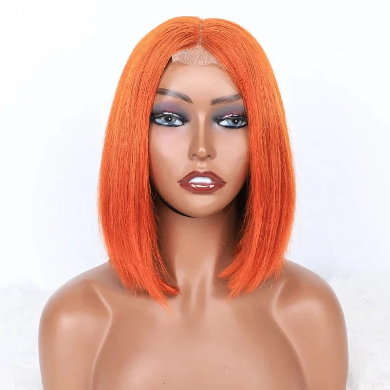 ginger / 12 Inches Factory Wholesale Double Drawn Wigs 150 200 Density Bob Lace Frontal Wigs Straight Human Hair Premium Human Hair Bob For Women