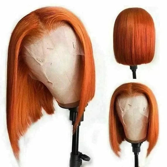 Ginger / 8 Inches Green Blue Color Short Bob Cuticle Aligned Virgin Human Hair Transparent Lace Front Wigs