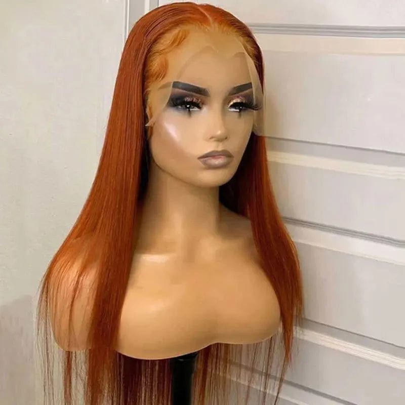 ginger wig / 18 Inches Orange Ginger Color Straight 13x4 HD Lace Front Closure Human Hair Wigs 150% Density