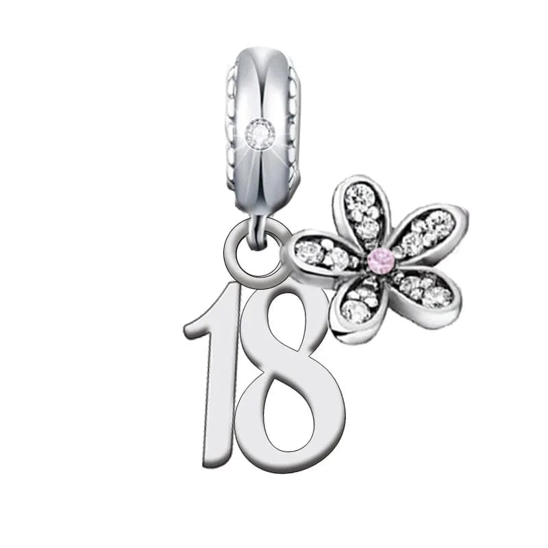 GJ2612-18 Brand Charm Bracelet Number Birthday 13th 16th 18th 30th Bead 925 Sterling Silver Fit Original for Women Trendy Opp Bag Clover