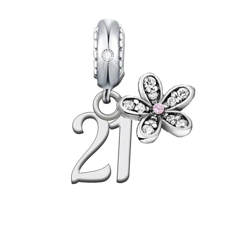 GJ2612-21 Brand Charm Bracelet Number Birthday 13th 16th 18th 30th Bead 925 Sterling Silver Fit Original for Women Trendy Opp Bag Clover