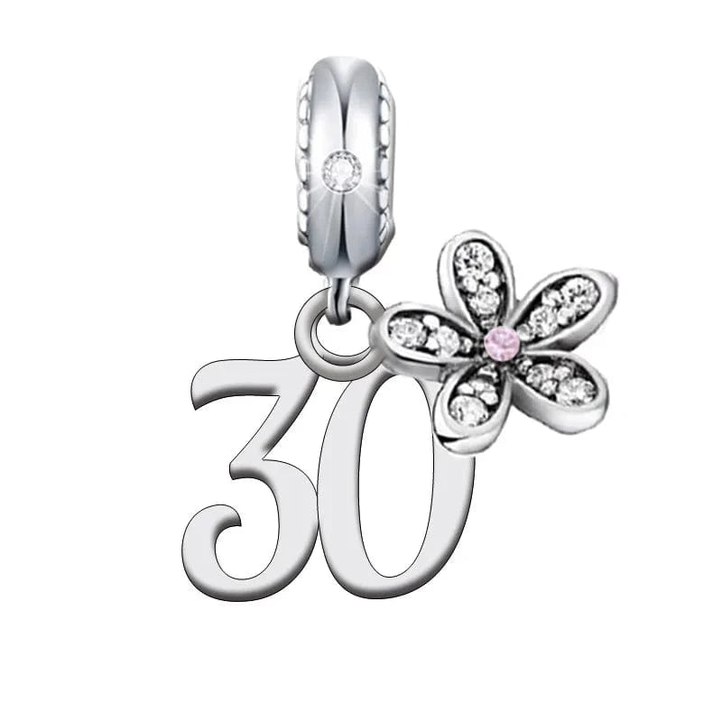 GJ2612-30 Brand Charm Bracelet Number Birthday 13th 16th 18th 30th Bead 925 Sterling Silver Fit Original for Women Trendy Opp Bag Clover