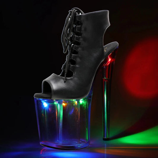 Gladiator Platform Ankle Boots 20cm Exotic Dancer Platform Queen Gothic 8Inch Stripper Heels Nightclub Catwalk Models Peep Toe