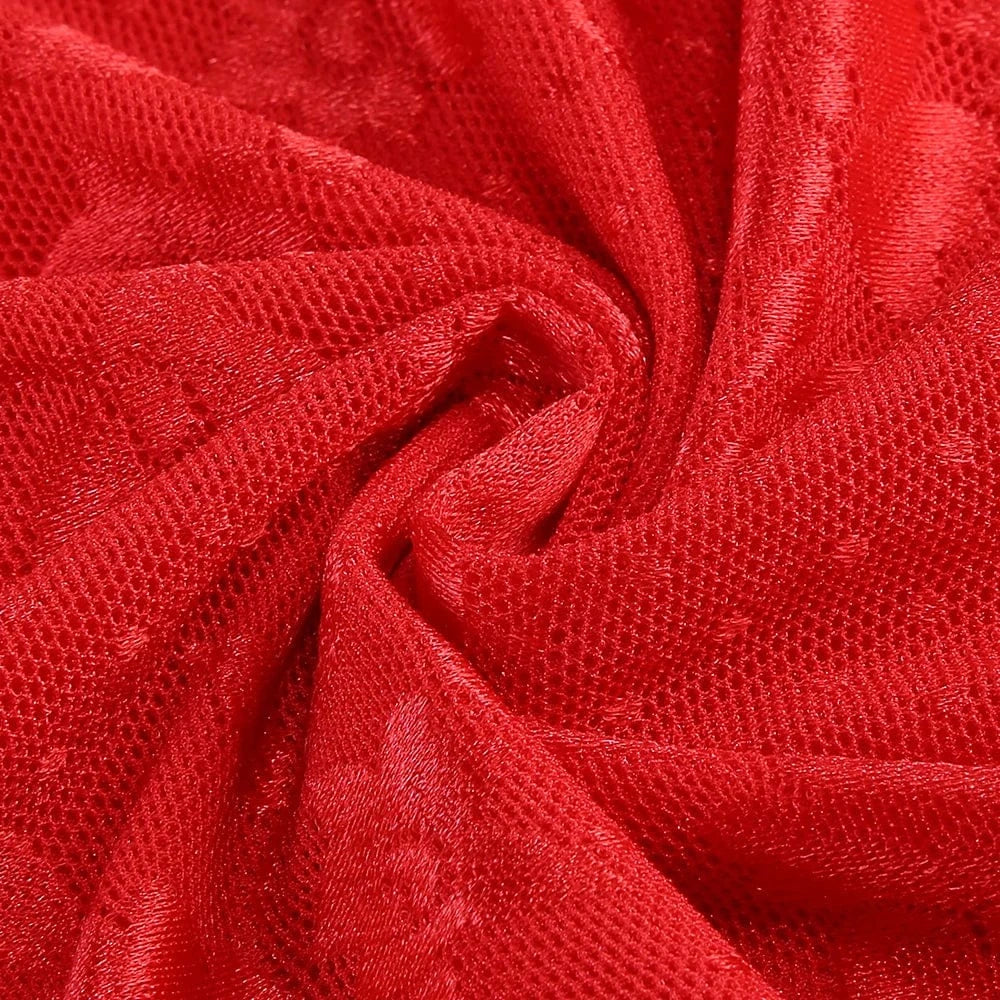 Glamorous Women's Red Strapless Retro Style Maxi Dress with Lace Chiffon Scarf Embellishment Bodycon Fit for Party Evening Event