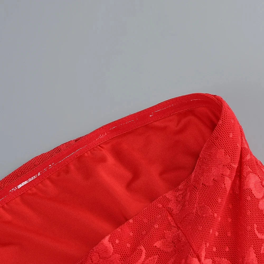 Glamorous Women's Red Strapless Retro Style Maxi Dress with Lace Chiffon Scarf Embellishment Bodycon Fit for Party Evening Event