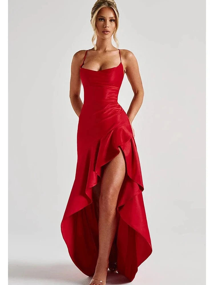 Glamorous Women's Red Strapless Retro Style Maxi Dress with Lace Chiffon Scarf Embellishment Bodycon Fit for Party Evening Event