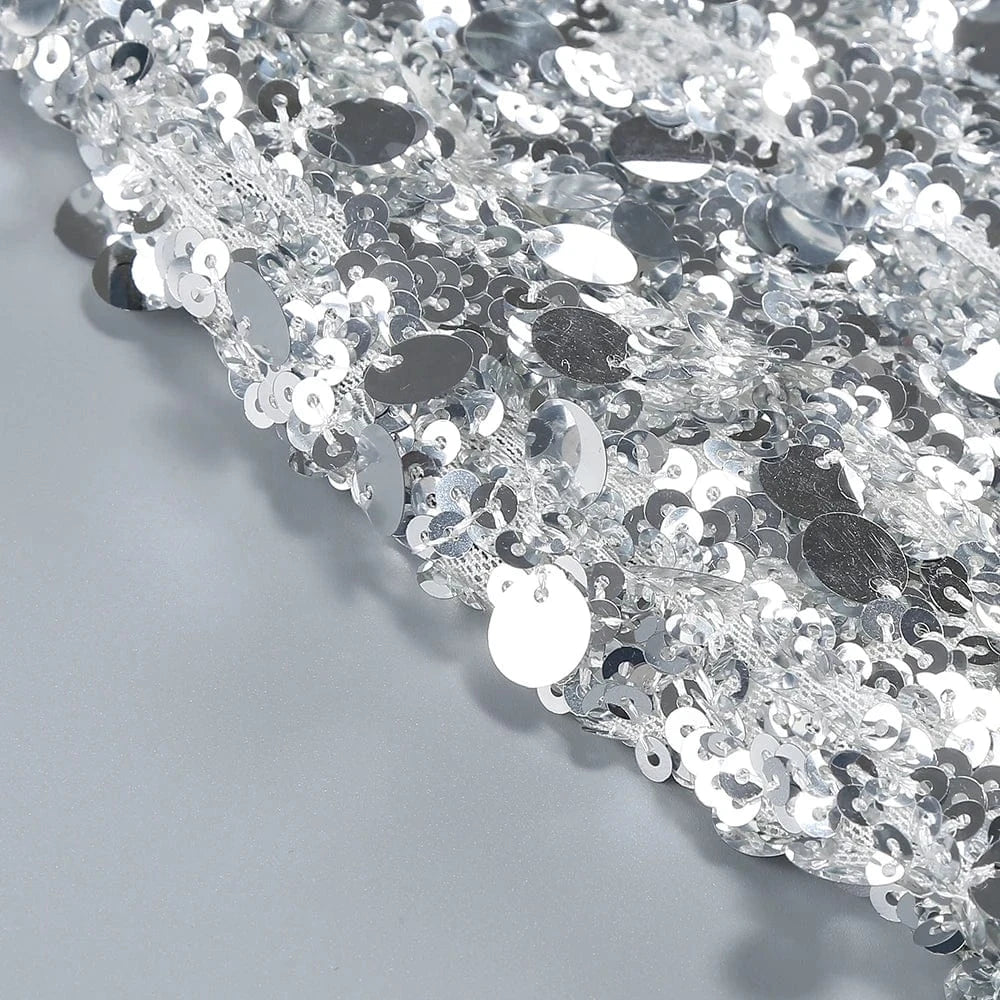 Glamorous Women's Silver Sequin High Neck Long Sleeve Mini Dress Sparkling Party Wear Fashionable Eye-catching Choice