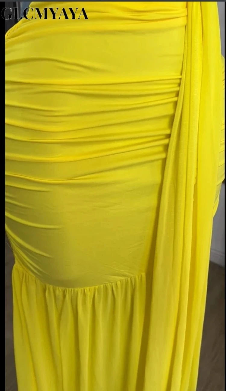 GLCMYAYA Women Halter Neck Ruched Stacked Sleeveless Bodycon Midi Maxi Long Dress 2025 Summer Vacation Holiday Elegant Dresses