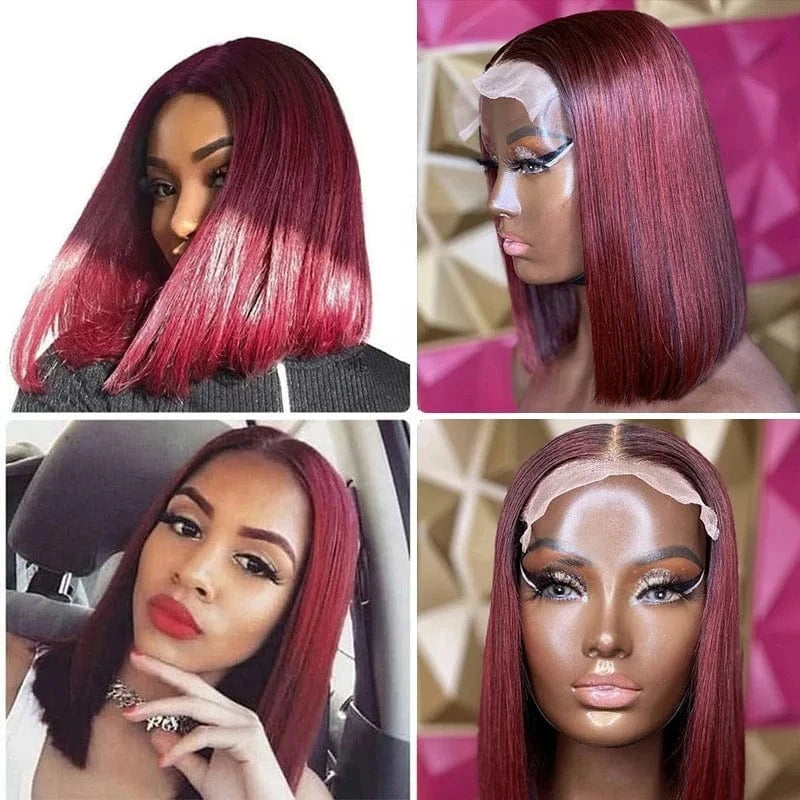 Glueless Red Lace Front Wig Pixie Cut Wig Human Hair Cuticle Aligned Brazilian Hair Short Bob 13*4 Lace Front Wig Straight