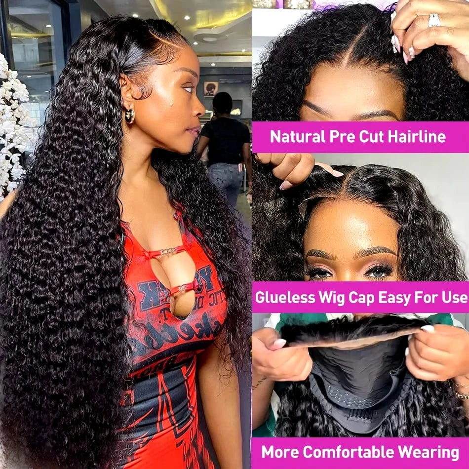 Glueless Wig Deep Wave Human Hair Wigs Ready To Wear Pre-Cut Lace Wear And Go Glueless Wigs Lace Front Human Hair Wig For Women