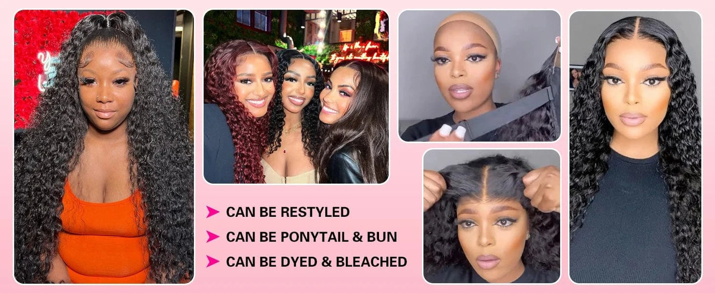 Glueless Wig Deep Wave Human Hair Wigs Ready To Wear Pre-Cut Lace Wear And Go Glueless Wigs Lace Front Human Hair Wig For Women