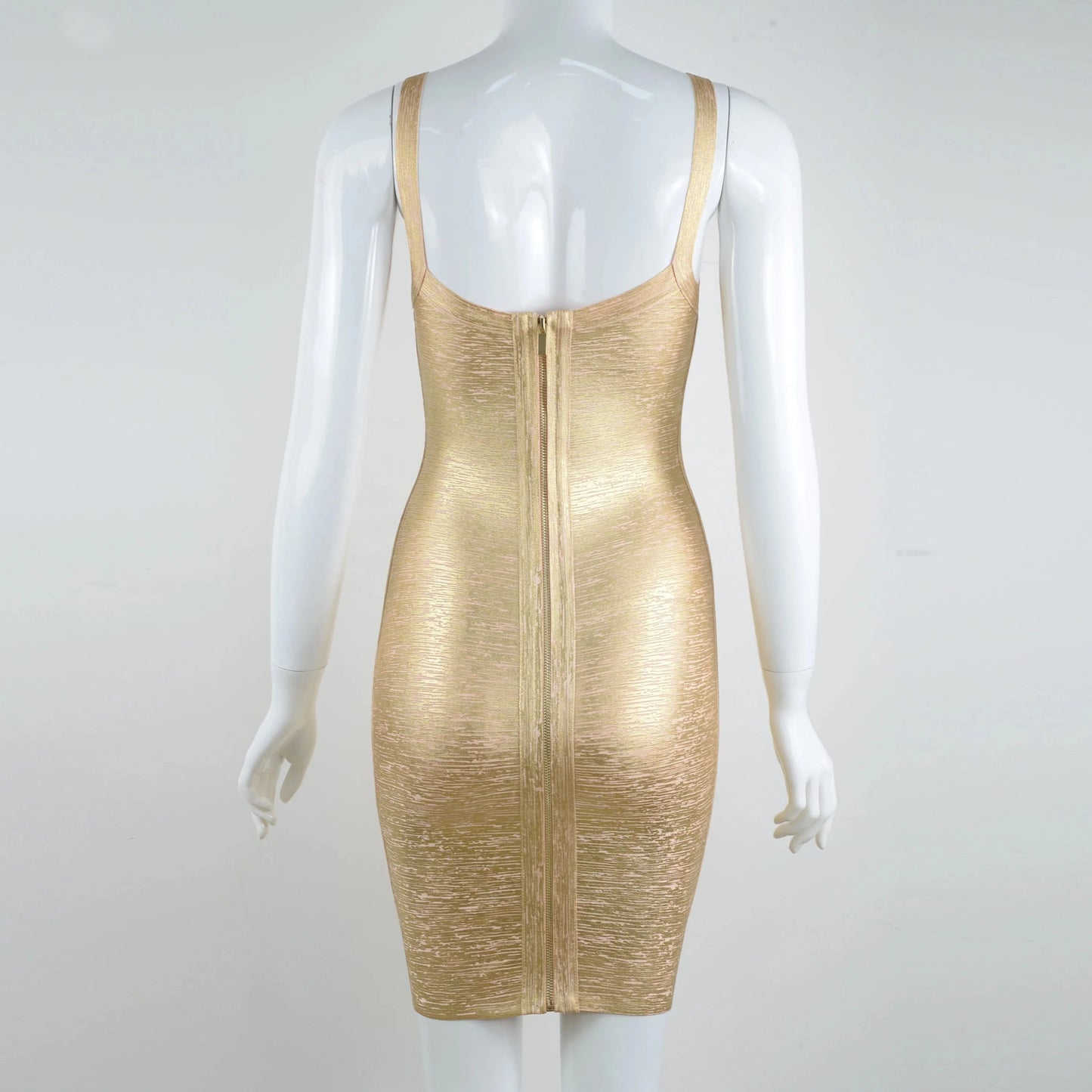 Goddess Sexy Evening Casual Bandage Dress Gold Bodycon V-neck Backless Mini Party Dress of Top Club Summer Pencil OEM Service