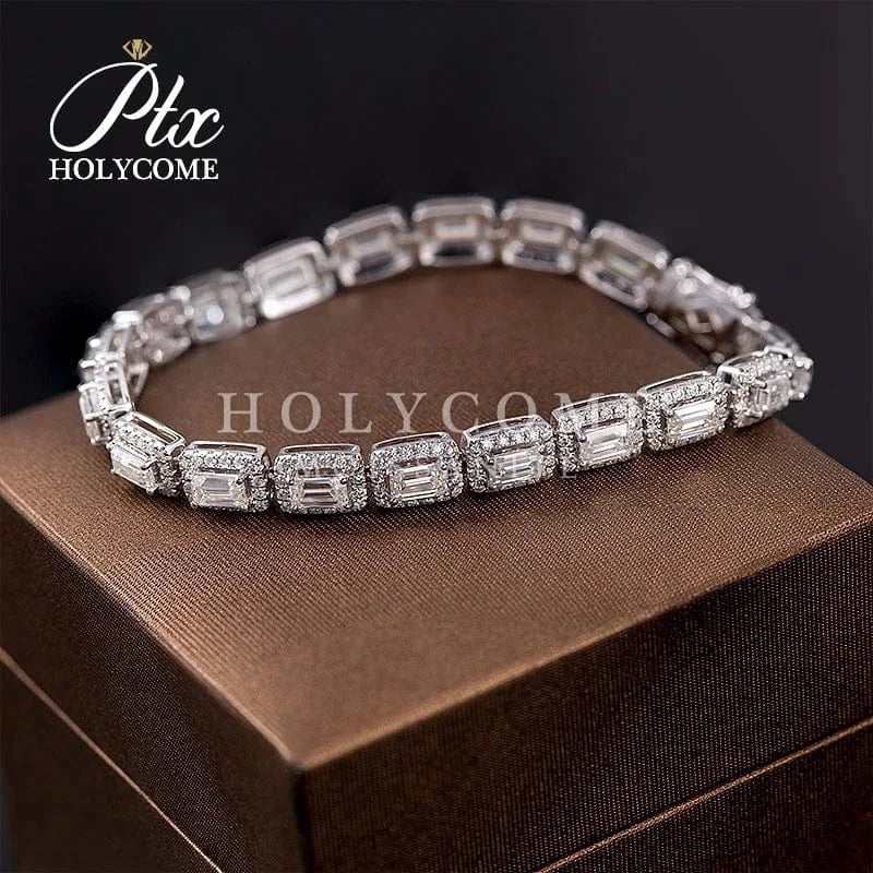 Gold 14K Solid Gold Charm Bracelets White Moissanite Gemstone Surround Small Diamonds Accepted OEM ODM Customized Holycome Jewelry