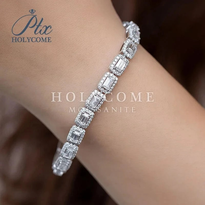 Gold 14K Solid Gold Charm Bracelets White Moissanite Gemstone Surround Small Diamonds Accepted OEM ODM Customized Holycome Jewelry