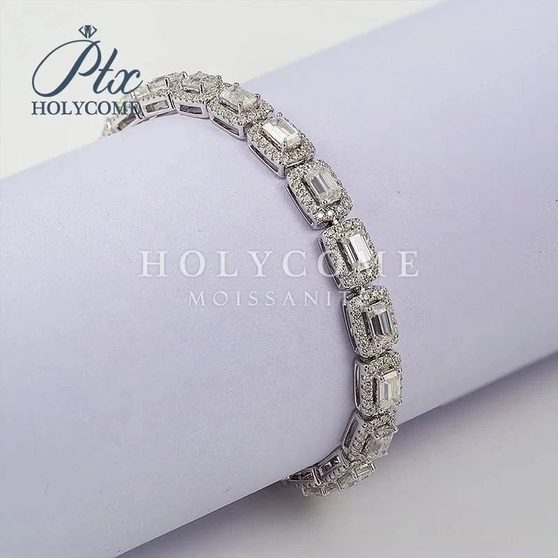 Gold 14K Solid Gold Charm Bracelets White Moissanite Gemstone Surround Small Diamonds Accepted OEM ODM Customized Holycome Jewelry