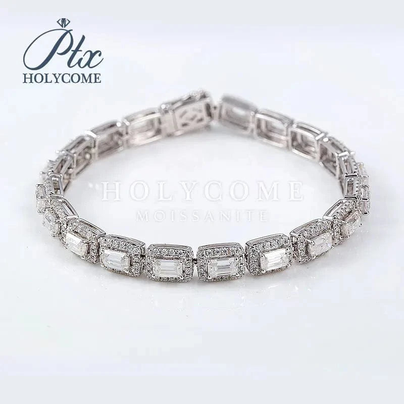 Gold 14K Solid Gold Charm Bracelets White Moissanite Gemstone Surround Small Diamonds Accepted OEM ODM Customized Holycome Jewelry