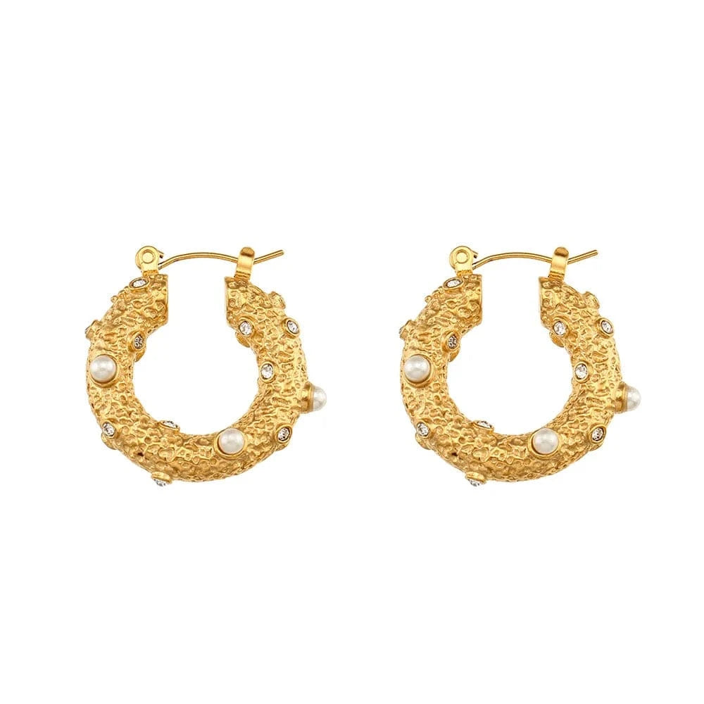Gold 18k Gold Plated Bulk Hoop Earrings Natural Pearl Earring Large Circle Stainless Steel Zircon Set Jewelry