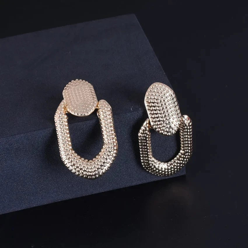 Gold 20155-10 amazon wish hot selling exaggerated simple matt gold geoemetric golden oval shaped statement earrings