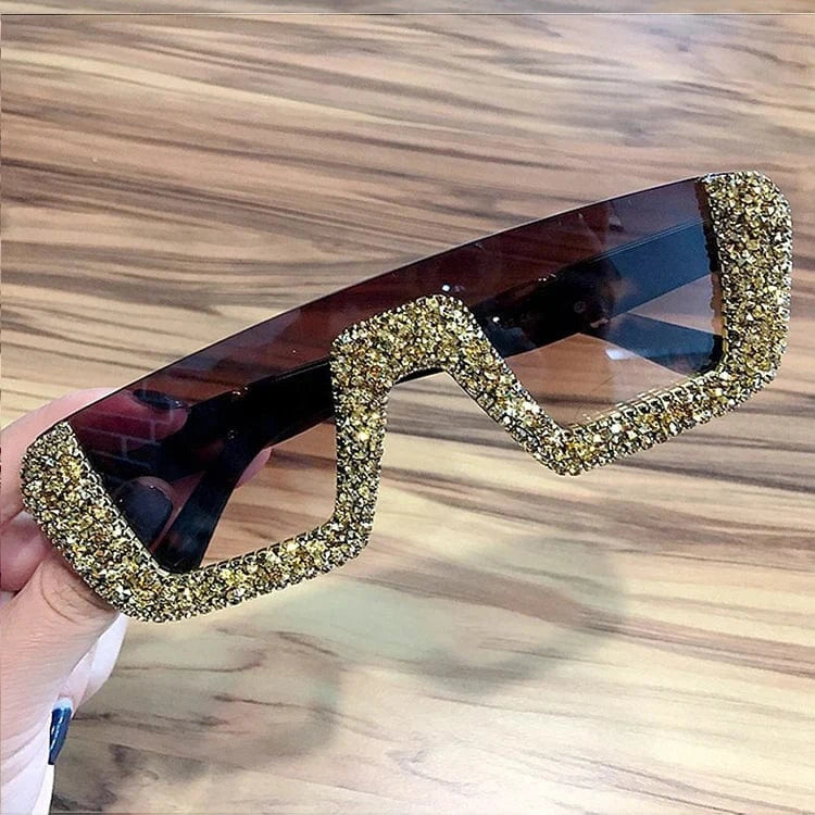 Gold 2024 New Arrivals Bling Studded High Quality Glitter Luxury Designer Sun Glasses Shades Rhinestone Square Sunglasses For Woman