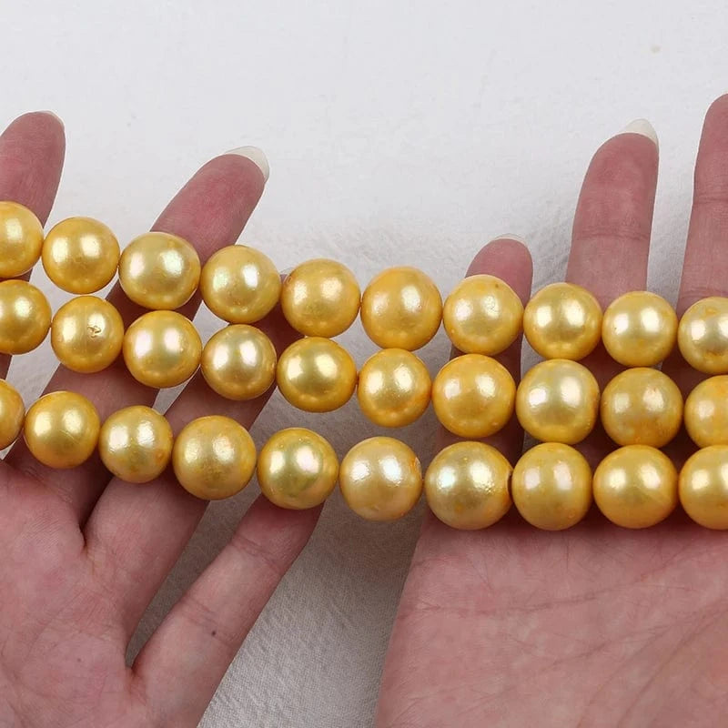 Gold 3A Grade 12-16mm Gold Edison Round Freshwater Pearl Strand For Jewelry Making