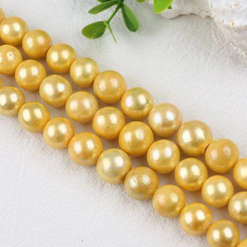 Gold 3A Grade 12-16mm Gold Edison Round Freshwater Pearl Strand For Jewelry Making