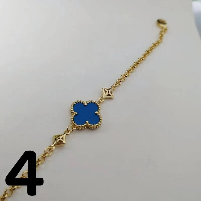 Gold / 4 European and American fashion Lucky Clover bracelet personalized all-match shell agate jewelry exquisite birthday gift