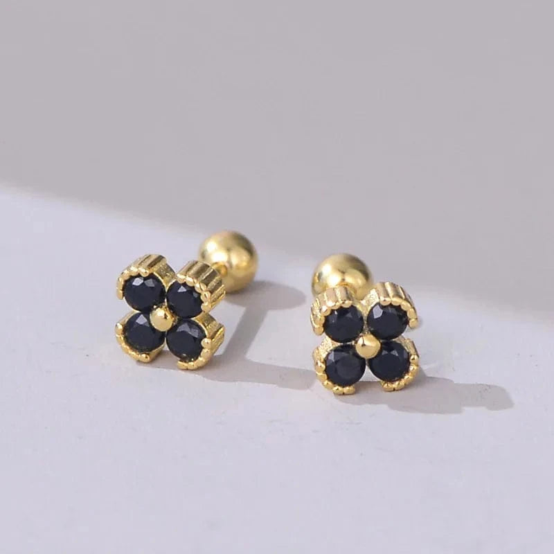 Gold black Hot Sale Pure Fine Earrings Zircon Ear stud S925 Sterling Silver CZ Flower Trendy Stud Earrings Jewelry For Women gift jewelry